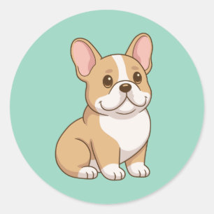 Adesivo Redondo Cachorro francês fofo em verde