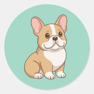 Adesivo Redondo Cachorro francês fofo em verde