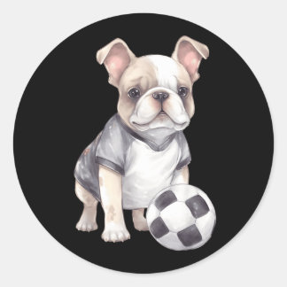 Adesivo Redondo Cachorro francês fofo jogador de futebol