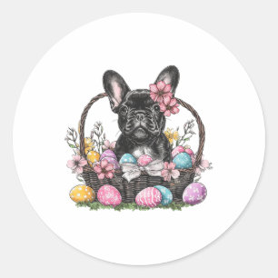 Adesivo Redondo Cachorro Frenchie Páscoa Cachorro Frenchie Ovos Ar