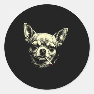 Adesivo Redondo Cachorro fumando cigarro chihuahua engraçado meme