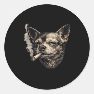 Adesivo Redondo Cachorro fumando cigarro chihuahua engraçado meme 