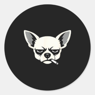 Adesivo Redondo Cachorro Fumando Cigarro Chihuinha Engraçado Meme