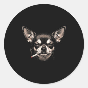 Adesivo Redondo Cachorro Fumando Cigarro Engraçado Chihuahua Meme