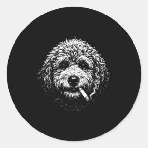Adesivo Redondo Cachorro Fumando Cigarro Engraçado Idiota Goldendo
