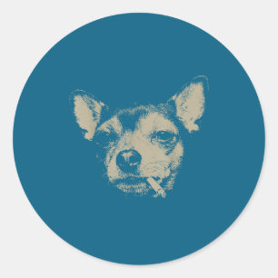 Adesivo Redondo Cachorro Fumando Cigarro Meme Chihuahua