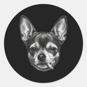 Adesivo Redondo Cachorro Fumando Cigarro Meme Engraçado Chihuahua