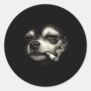 Adesivo Redondo Cachorro fumando cigarro meme engraçado do rosto d