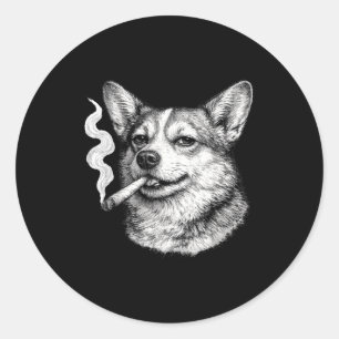 Adesivo Redondo Cachorro fumando cigarro piada meme corgi dia dos