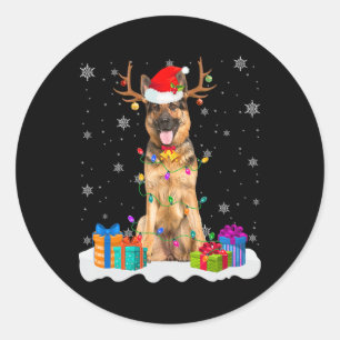 Adesivo Redondo Cachorro German shepherd Cachorro Luzes de Natal P