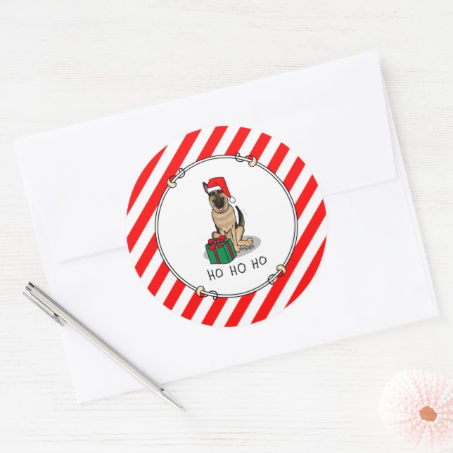Adesivo Redondo Cachorro German shepherd de Natal Santa Hat (Envelope)