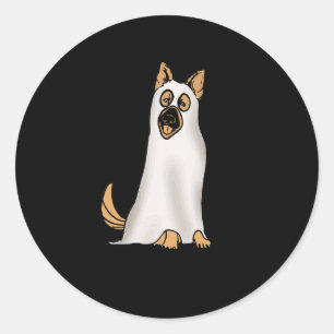 Adesivo Redondo Cachorro german shepherd Vestindo Fantasma Engraça