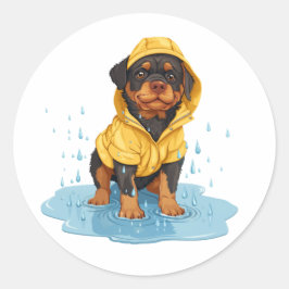 Adesivo Redondo Cachorro giratório Vestindo capa de chuva