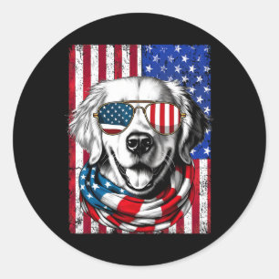Adesivo Redondo Cachorro Golden Retriever de 4 de Julho Bandeira A