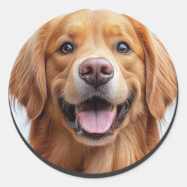Adesivo Redondo Cachorro Golden Retriever Feliz Sorridente