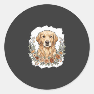 Adesivo Redondo Cachorro Golden Retriever Floral Sublimação