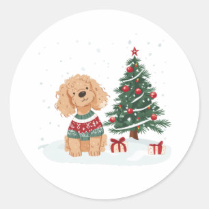 Adesivo Redondo Cachorro Goldendoodle de Natal