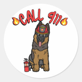 Adesivo Redondo Cachorro Guarda engraçado é bombeiro