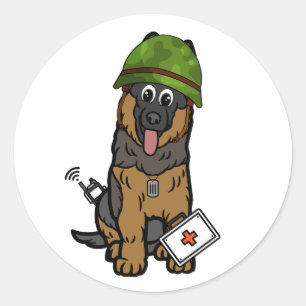 Adesivo Redondo Cachorro-Guarda Vestindo capacete do exército