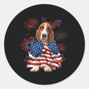 Adesivo Redondo Cachorro Hound Dog Americano Bandeira Dos EUA 4 De