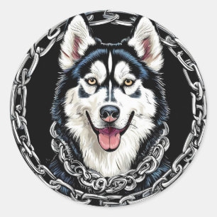 Adesivo Redondo Cachorro Husky Majestoso com Cores Ousadas