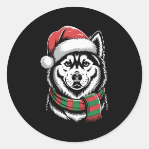 Adesivo Redondo Cachorro Husky Siberiano Natal Chapéu Cachecol San