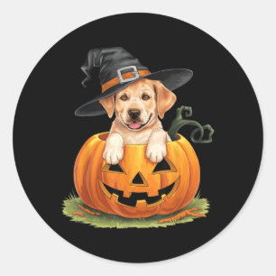 Adesivo Redondo Cachorro Labrador Amarelo Halloween Abóbora
