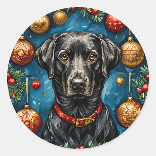 Adesivo Redondo Cachorro labrador de Natal (Frente)