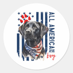 Adesivo Redondo Cachorro Labrador Preto Patriótico Bandeira Dos EU