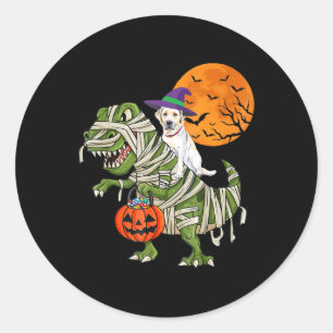 Adesivo Redondo Cachorro   Labrador Retriever Riding Mummy T Rex