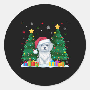 Adesivo Redondo Cachorro Maltês Abraça Santa Hat Suor De Natal Fei