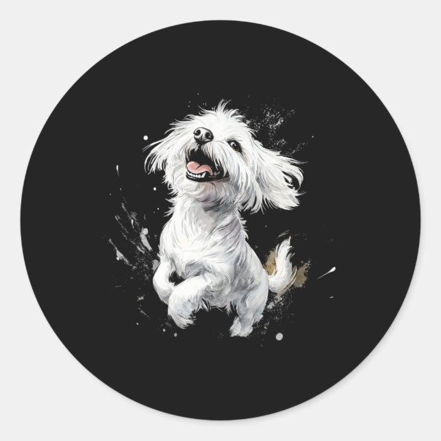 Adesivo Redondo Cachorro Maltês Bravo (Frente)