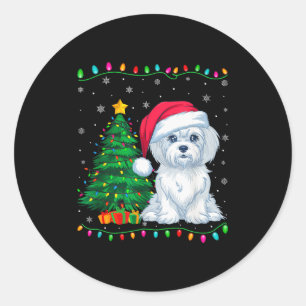 Adesivo Redondo Cachorro Maltês Chapéu de Papai Noel Homens Mulher