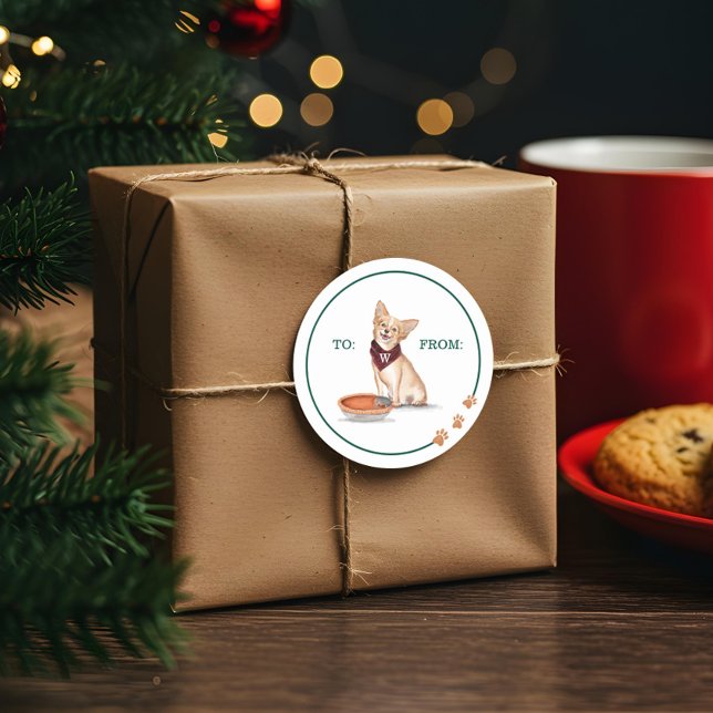 Adesivo Redondo Cachorro Malvado Chihuahua come torta de abóbora (Naughty Dog Watercolor Chihuahua Eats Pumpkin Pie Classic Round Sticker)