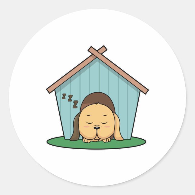 Adesivo Redondo Cachorro na casa dos cães (Frente)