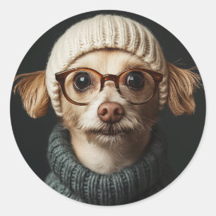 Adesivo Redondo Cachorro-na moda com roupa confortável