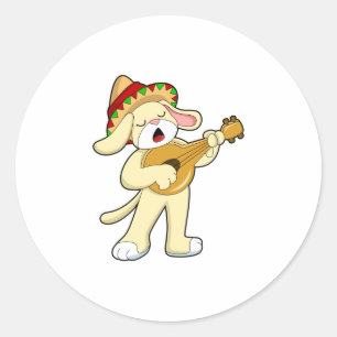 Adesivo Redondo Cachorro na Música com Violão