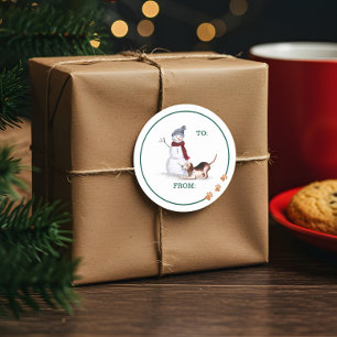 Adesivo Redondo Cachorro Naufragado - Um Beagle Com Snowman