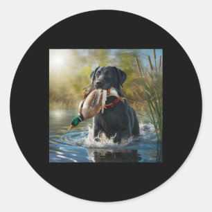 Adesivo Redondo Cachorro Negro Labrador Retriever Cachorando Patos