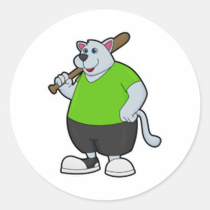 Adesivo Redondo Cachorro no Baseball com bastão de beisebol