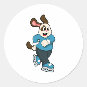 Adesivo Redondo Cachorro no gelo com skates de gelo