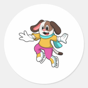 Adesivo Redondo Cachorro no gelo com skates de gelo