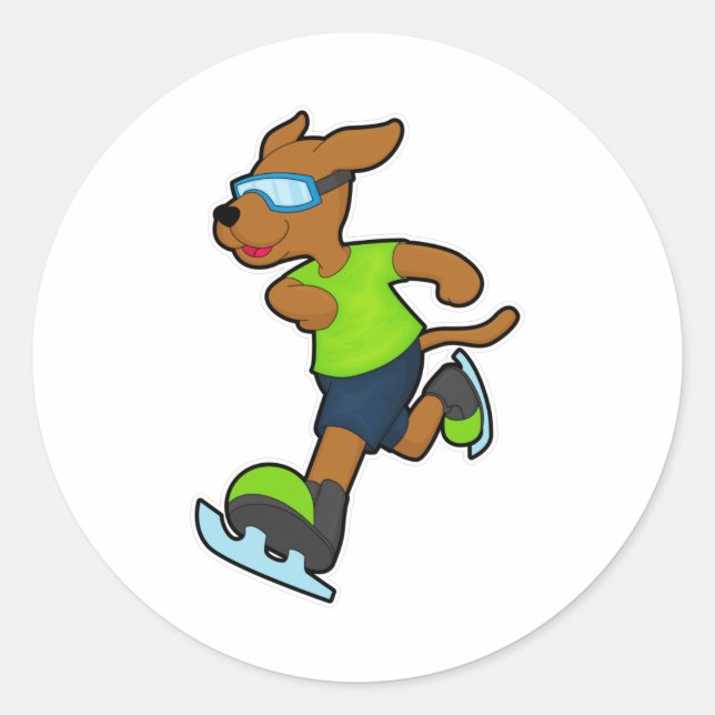 Adesivo Redondo Cachorro no gelo patinando com óculos (Frente)