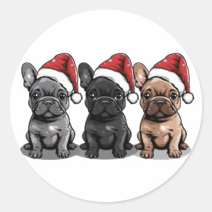 Adesivo Redondo Cachorro Papai noel francês de Natal