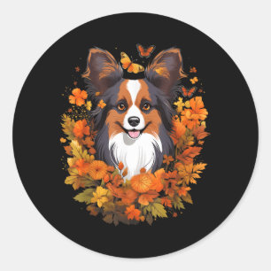 Adesivo Redondo Cachorro Papillon Abóbora Halloween Dia de Ação de