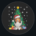 Adesivo Redondo Cachorro-pasteleiro-doce-de-xmas-claro-de-Shetland<br><div class="desc">Edulcorante Feio Árvore Xmas Light Shetland Sheepdog Dog Santa Hat</div>
