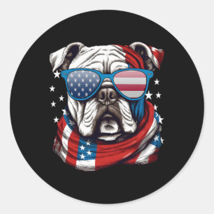 Adesivo Redondo Cachorro Patriota Bulldog Americano Amantes de Cãe