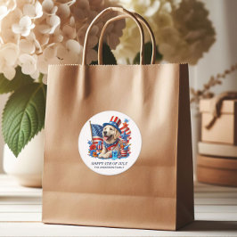 Adesivo Redondo Cachorro Patriótico Chapéu Vermelho Branco Azul Gr