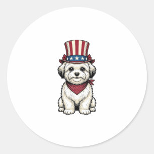 Adesivo Redondo Cachorro Patriótico Desenho Vetorial de Gravura Vi
