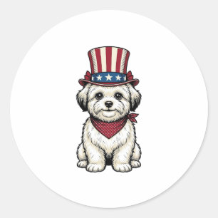 Adesivo Redondo Cachorro Patriótico Desenho Vetorial de Gravura Vi